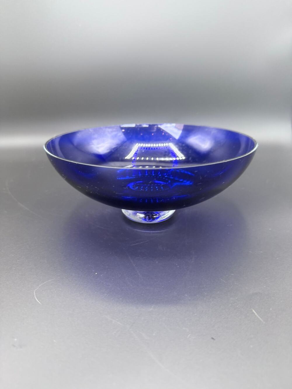 Vintage Cobalt Blue Art Glass Footed Centerpiece Bowl 9 Inch Unmarked